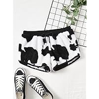 Shorts for Women Shorts Women's Shorts Cow Print Drawstring Waist Shorts Shorts (Color : Black and White, Size : Medium)