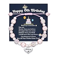 Jeka Happy Birthday Gifts for 5-10 Year Old Girls, 10th Birthday Pink Pearl Heart Charm Bracelets Gifts for Girls Daughter Granddaughter Niece Cousin