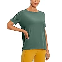 CRZ YOGA Women's Pima Cotton Short Sleeve Shirt Loose Workout T-Shirt Athletic Casual Top