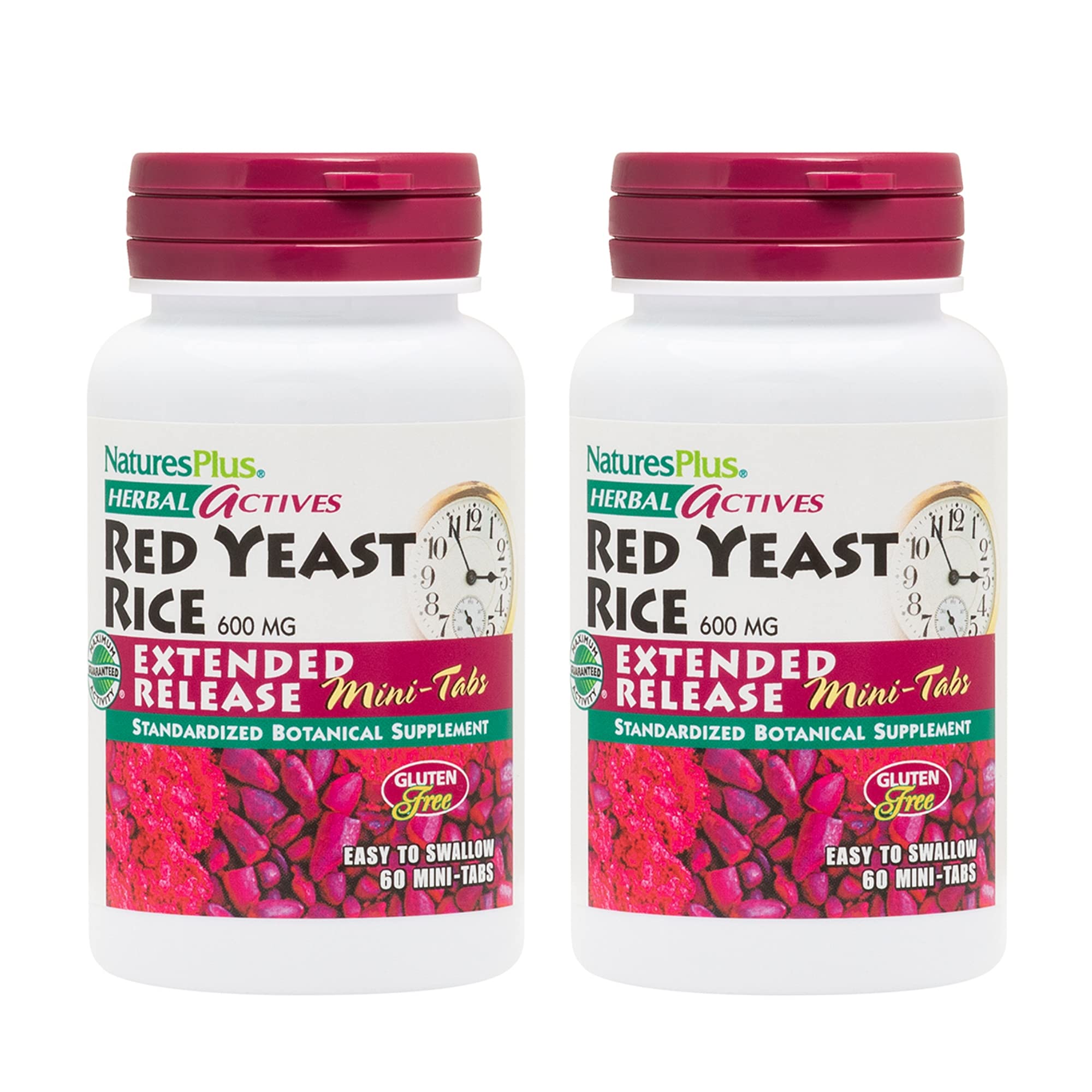 NaturesPlus Herbal Actives Red Yeast Rice Extended Release 600 mg - 120 Mini-Tabs, Pack of 2 - Supports General Well-Being - Vegetarian, Gluten Fre...