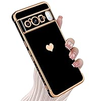 KANGHAR Compatible with Google Pixel 8 Pro 5G Case for Women Girl, Plating Edge Cute Love Heart Soft TPU Bumper with 4 Corners Shockproof Protection Phone Case Cover for Pixel 8 Pro 5G(Black)