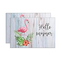 Kitchen Table Mat Hello Summer Floral Love Flamingo Square Placemats 12x18 Inch Table Place Mats Indoor Set of 4 Oxford Cloth Washable Durable Elegant Table Mats for Dining