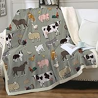 Sleepwish Cute Cow Blanket Fuzzy Fleece Blanket Furry Pig Chicken Horse Sheep Rabbit Farm Animals Blanket Sherpa Warm and Plush Throw Blanket for Bed Sofa Travel Couch Baby(30