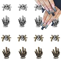 20pcs Alloy Halloween Nail Charms 3D Gold Silver Nail Art Rhinestones Spider Devil Skeleton Hands Design Gothic Nail Charms for Acrylic Nails Supplies DIY Halloween Nail Jewelry Manicure Decoration
