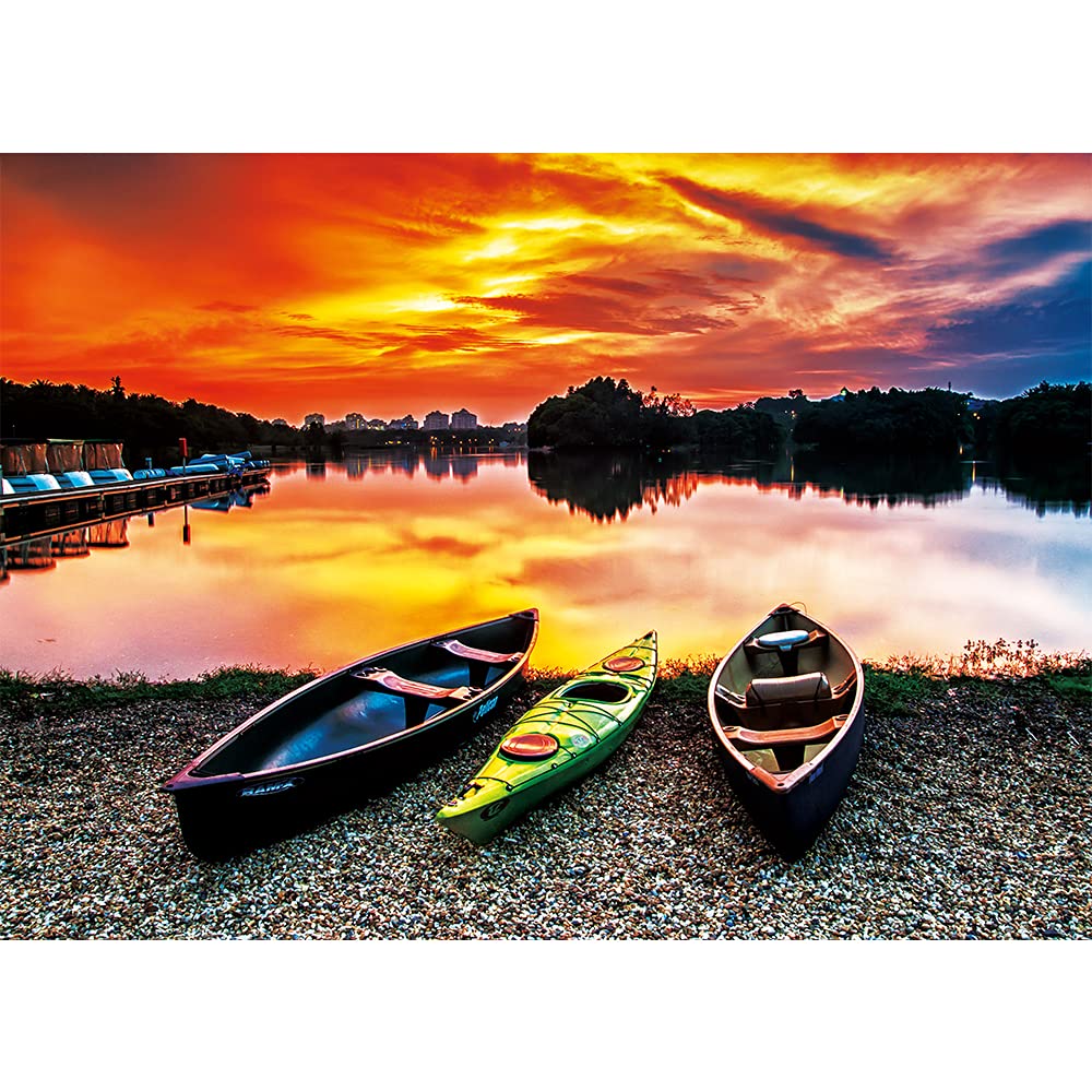 MaxRenard Sunset Scenery Jigsaw Puzzle 1000 Pieces for Adults Canoe at Wetland During Sunset Canoe Lake Home Decoration Challenge Game Gift