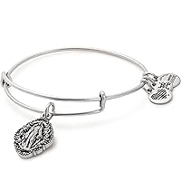 Alex and Ani Divine Guides Expandable Bangle Bracelet for Women, Mother Mary Engraved Charm, Rafaelian Finish, 2 to 3.5 in