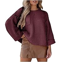 Oversized Sweaters Pullover for Women Crewneck Drop Shoulder Long Sleeve Solid Knit Tops 2023 Fall Chunky Sweater