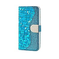 Glitter Case for iPhone 14/14 Plus/14 Pro/14 Pro Max, PU Leather Flip Wallet Case, Laser Engraving Sequins Protective Cover, with Kickstand Magnetic Handbag Case Cover,Blue,14 Plus 6.7