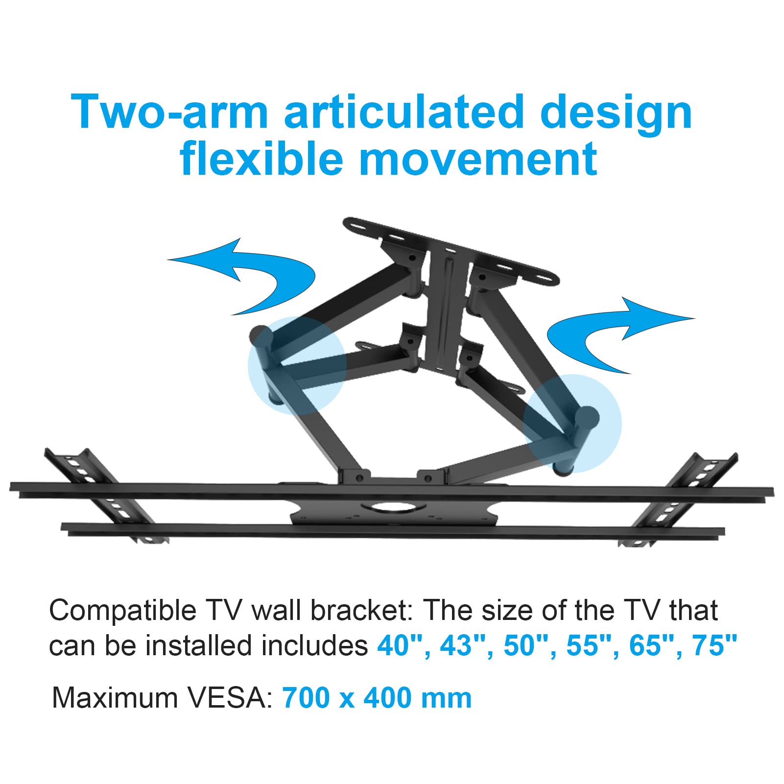 SYLVOX Full Motion Outdoor TV Wall Mount, Fits for TV Size from 40 Inch to 75 Inch, Flexible 6 Articulating Dual Arms, Wall Mount Bracket, Maximum VESA 700 x 400 mm