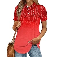 Floral Tops for Women, Women's Casual Lapel Short Sleeve Shirt Button Up Oversized Graphic Tees Vintage, S XXXL