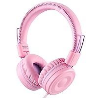 POWMEE M1 Kids Headphones Wired Headphone for Kids,Foldable Adjustable Stereo Tangle-Free,3.5MM Jack Wire Cord On-Ear Headphone for Children (Pink)