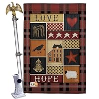 HS100070-BO-02 Primitive Collage Love Hope Inspirational Sweet Home Decorative Vertical House Flag Set, 28