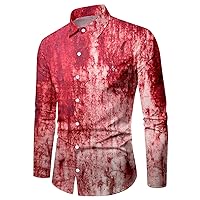Mens Dress Shirt Halloween Party Shirt Button Down Long Sleeve Blood Retro Graphic Regular Lapel Cosplay Vintage Shirt