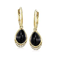 Ross-Simons Onyx and .20 ct. t.w. White Topaz Drop Earrings in 18kt Gold Over Sterling