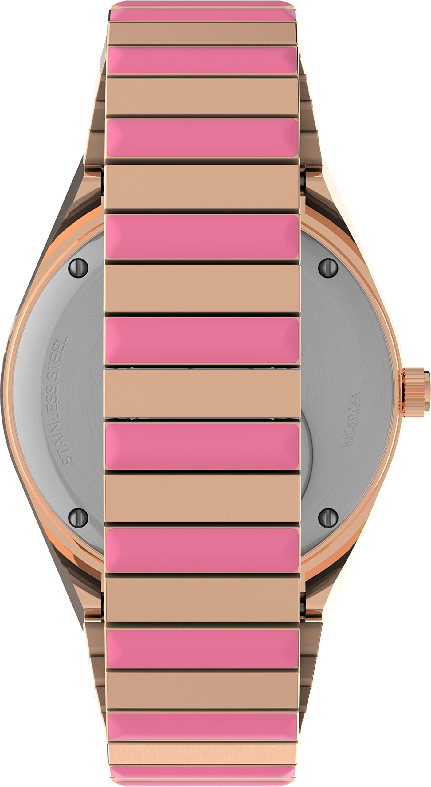 Timex Women's Q X BCRF 36mm Watch - Two-Tone Expansion Band Pink Dial Rose Gold-Tone Case
