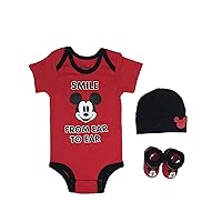 Disney Infant Baby Boys Mickey Mouse Smile Ear Onesie 3-Piece Set in Gift Box Size 0-6 Months