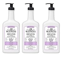 J.R. Watkins Daily Moisturizing Lotion – Body Cream in Pump Dispenser – Hydrating Skin Cream Made with Shea Butter, Cocoa Butter, Coconut Oil & Vitamin E, 18 fl oz, Lavender, 3 Pack
