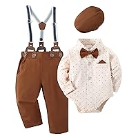YALLET Baby Boy Clothes Set Infant Tuxedo Long Sleeve Gentleman Suit Outfits + Beret Hat + Suspender Pants + Bowtie 0-18M