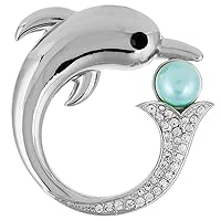 Pearl Crystal Dolphin Sea Fish Animal Magnetic Eyeglass Holder Pin Brooches Clothes Jewelry
