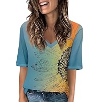 Blouses for Women, Womens V Neck T-Shirts Half Sleeve Tops Printed Casual Tees T-Shirt Blouse Floral Shirt, S, 3XL