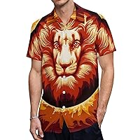 Leo in Fire Hawaiian Shirt for Men Short Sleeve Button Down Summer Tee Shirts Tops