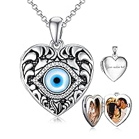 SOULMEET Heart Shaped Evil Eye Locket Necklace That Holds 2 Pictures Sterling Silver Protection Amulet Photo Pendant Necklace