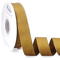 Ribbli Antique Gold Velvet Ribbon Double Faced 1 Inch 10-Yard Spool Gold Ribbon Use for Christmas Tree Ornaments Gift Wrapping Wreath Decoration Wedding Boutonnieres