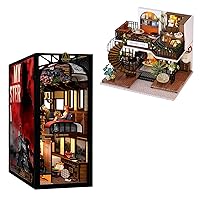 CUTEBEE Dollhouse Miniature with Furniture, DIY Wooden Dollhouse Kit Plus Dust Proof, Creative Room Idea(Forest Tea Shop)(Train Mystery Case)