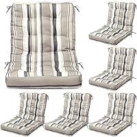 Hoteam 6 Set Patio Chair Cushions Outdoor High Chair Cushion Waterproof Patio Seat Cushions Rocking Chair Cushion Indoor Outdoor Thickened Patio Chair Pad(Beige, Striped Style)