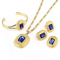 NA Ethiopian African Huge Stone Popular Pendant Earrings Bangle 24K Gold Color Classical Jewelry Set
