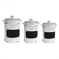 American Atelier Vintage Canister Set 3-Piece Ceramic Jars Chic Design with Lids for Cookies, Candy, Coffee, Flour, Sugar, Pasta, Cereal & More, 21x8x11, White with Black Distressing,White W/Black