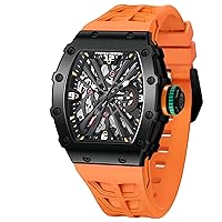 CEYADG Pagani Design Tonneau Skeletonized Men's Quartz Analogue Watch with Sapphire Glass, Water Resistant to 50M, Luxury Square Sports Watch with Rubber Strap
