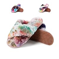Cross Band Fluffy Fuzzy Slippers Open Toe Soft Plush House Slippers Indoor Outdoor Bedroom Cozy Slippers for Women Warm Slides Shoes