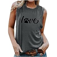Womens Crewneck Tank Top Love Print T-Shirt Loose Fit Sleeveless Shirts Summer Tanks for Women Casual Workout Tunic