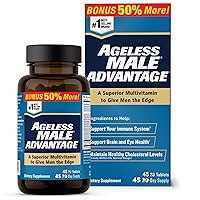 Ageless Male Advantage Premium Once a Day Multivitamin for Men 50 Plus, Plus Brain and Cholesterol Care, Vitamins A C D K B1 B2 B3 B6 B12 Zinc & Extra Defense Blend - 45 Tablets