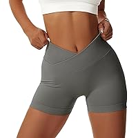 Women's Gym Shorts V Cross Elastic Push Up Yoga Shorts Booty Scrunch High Waisted Athletic Leggings with Side Pockets