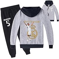 Kids Real Madrid CF Tracksuit,Loose Fit Jackets Jude Bellingham Full Zip Pullover Hoodie with Sweatpants for Boys
