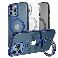 MAGIC JOHN for iPhone 15 Pro Max Case [Compatible with Magsafe] [with Magnetic Metal Stand][Military Grade Shockproof][Anti Yellowing],Translucent Matte Back with Soft Edge,Blue