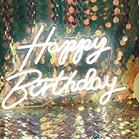 LED Neon Happy Birthday Sign Night Light Party Decorations White USB Operated Decorative for Backdrop Party Bedroom Wall Décor 5v