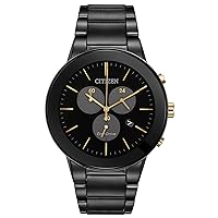 Citizen Men's Eco-Drive Modern Axiom Chronograph Watch in Black Ion Plated Stainless Steel, Black Dial (Model: AT2248-59E)