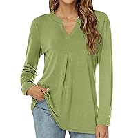 Long Sleeve Shirts for Women Women's Long Sleeve V Neck Ribbed Knit Button T Shirts Henley Solid Color Fall Tops