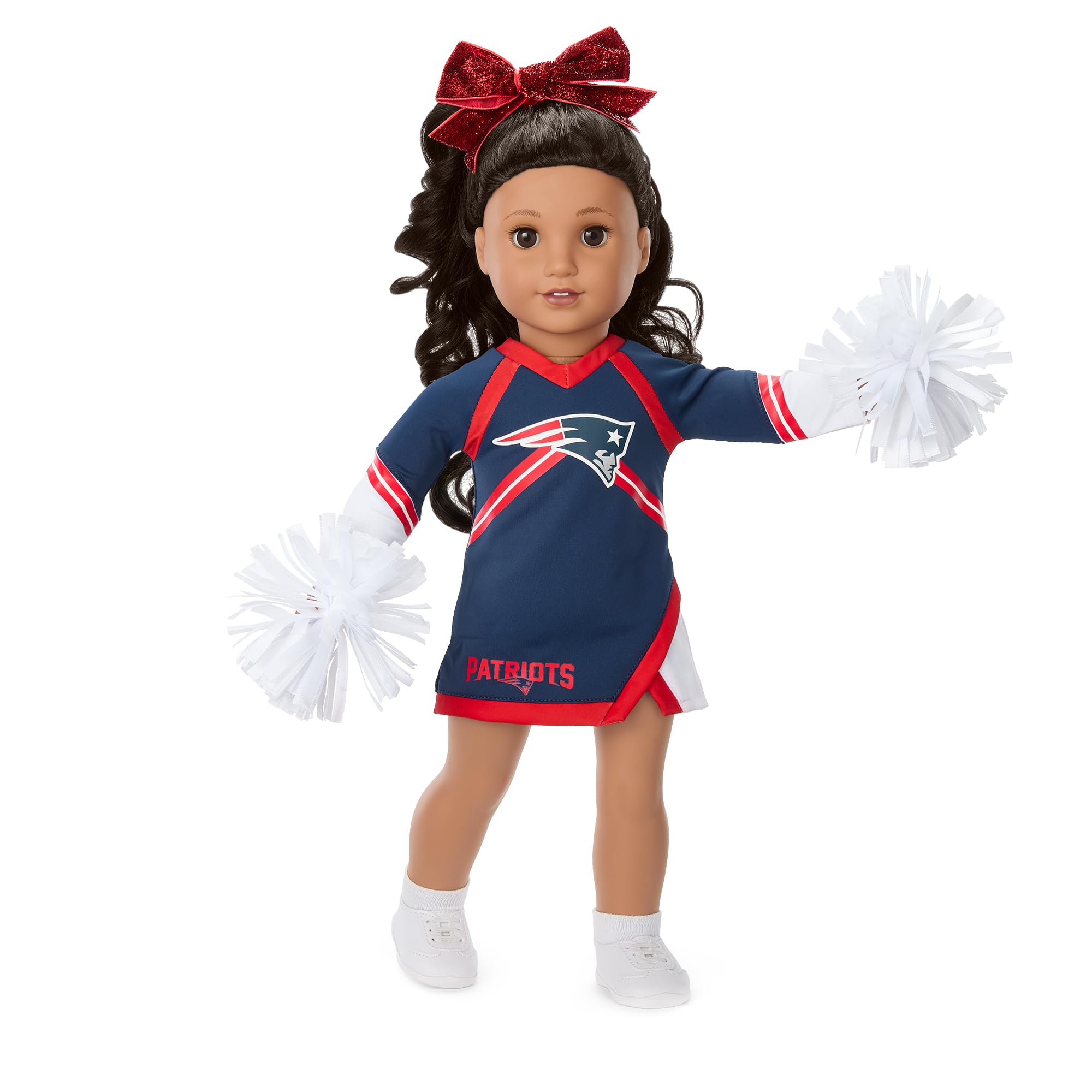 American Girl New England Patriots Cheer Uniform 18 inch Doll Clothes with Pom Poms, Navy and Red, 5 pcs, Ages 6+