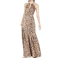 Womens Leopard Print Pleated Maxi Dress Tan 4