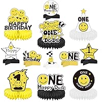 12PCS One Happy Dude Honeycomb Centerpieces 1st Birthday Tables Decorations Honeycomb Balls One Happy Dude Party Supplies for First Birthday Themed Family Home Party Decor Favor for Photo Backdrop