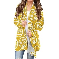 Easter Tunic Going Out Kimono Women'S Floofy Long Sleeve Collarless Lightweight Cardigan for Women Printed