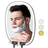 COSMIRROR Lighted Shower Mirror Fogless for Shaving with Light, 3-Color Dimmable Lights, 360° Rotation, Two Razor Holders No-Drilling Wall-Mounted Anti-Fog Bathroom Shower Mirror Grey