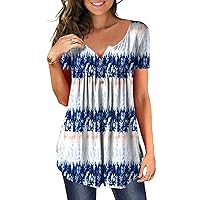 Womens Casual Tops, Women's Short Sleeve Tunic Loose Tops Casual Plus Size Tops Pleated Tunic Button Down Casual Summer