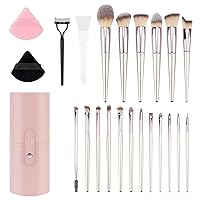23 Pcs Makeup Brush Set Premium Foundation Eyebrow Blending Concealer Blush Eyeshadow Contour Powder Brush, Brushes Kit with Pink Travel Case & 2 Powder Puff(Pink)