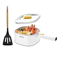 Dezin Electric Hot Pot, 2L Non-Stick Ceramic Coating Ramen Cooker, Multifunction Hot Pot for Ramen, Soup & Oatmeal, Portable Pot with Power Control for Dorm, Office, Travel (Silicone Spatula Included)