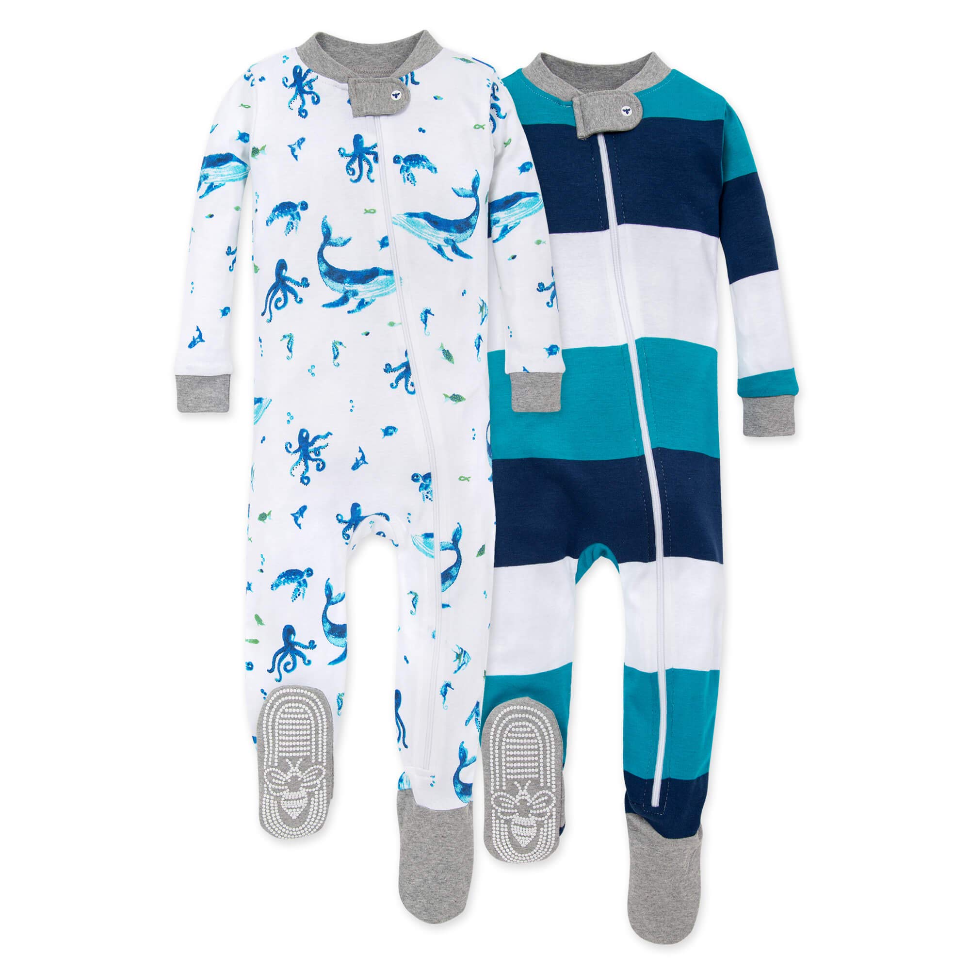 Burt's Bees Baby Baby Boys' Pajamas, Zip-Front Non-Slip Unisex Footed Sleeper Pjs, Organic Cotton